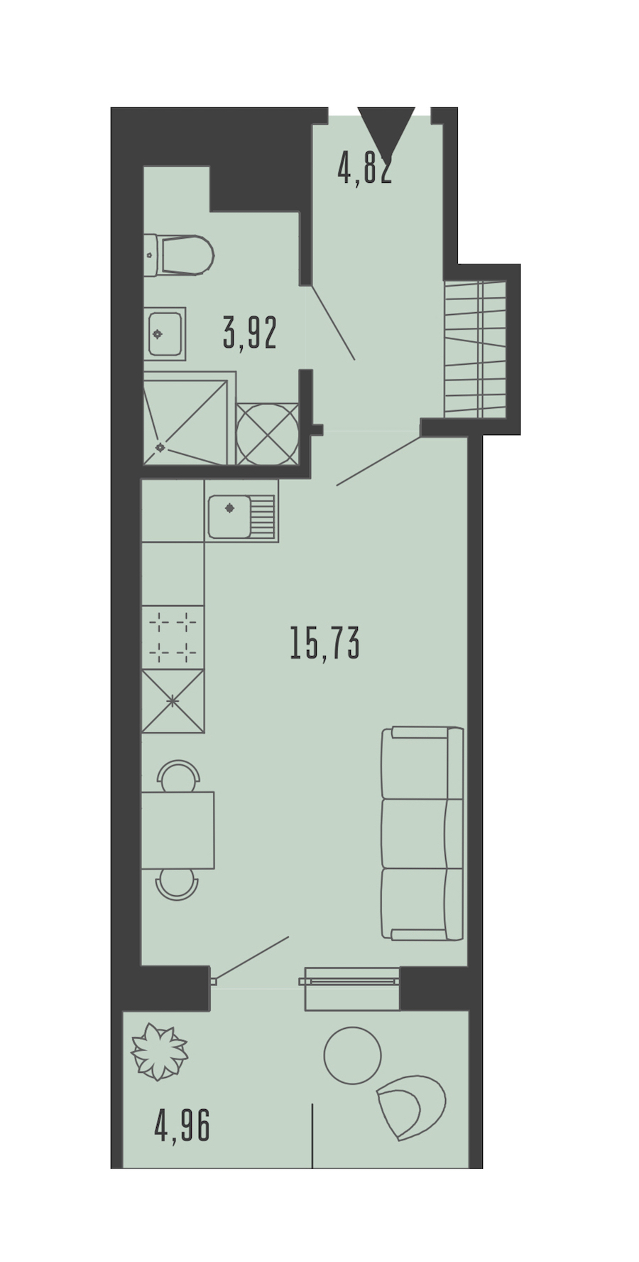 Квартира студия 25.96 м², 3/5 эт., Комплекс апартаментов «Bereg. Курортный»